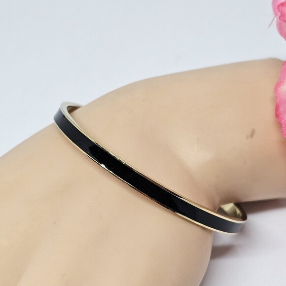 Kate Spade Black Enamel 'Draw the Line' Bangle Bracelet Gold Tone - Picture 9 of 16